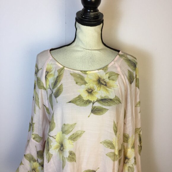 LC Lauren Conrad Blouse Tunic Top XL Womans Pink Yellow Floral Long Bell Sleeve - Picture 11 of 15